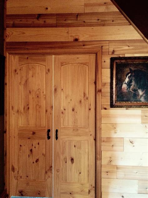 Cedar And Pine Plank Wall With Knotty Alder Double Doors In My