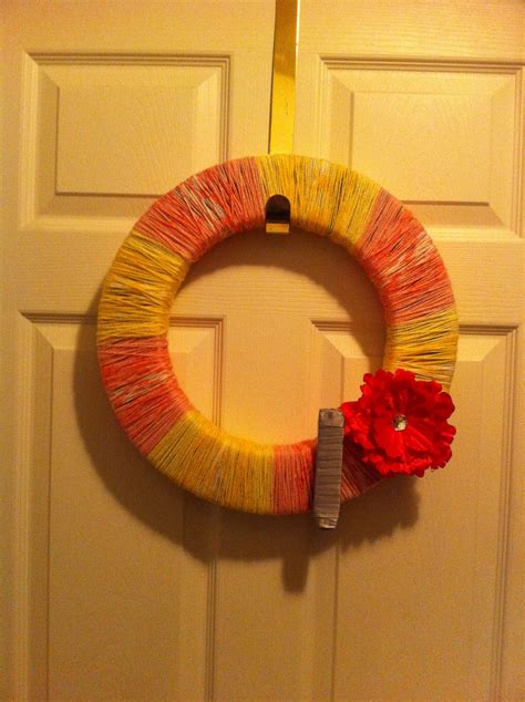 Yarn Wrapped Styrofoam Ring With Initial And Flower For Ivys Door