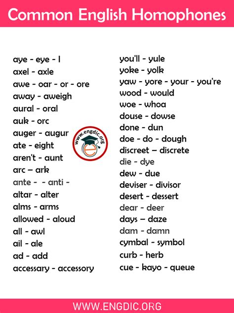 100 Homophones With Examples And Sentences Infographics And Pdf Engdic