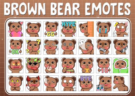 28 Twitch Discord Emotes Cute Brown Bear Kawai Chibi Emoji Etsy