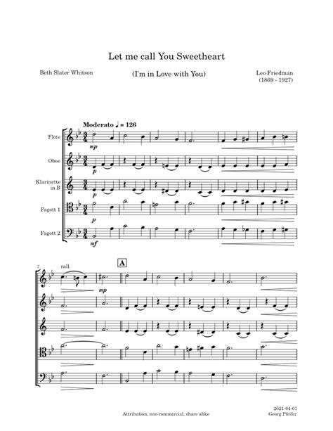 Let Me Call You Sweetheart Leo Friedman Woodwind Quintet Sheet Music For Flute Oboe