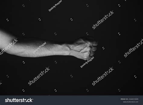 Brutal Mans Hand Protruding Veins Black Stock Photo 2164215009