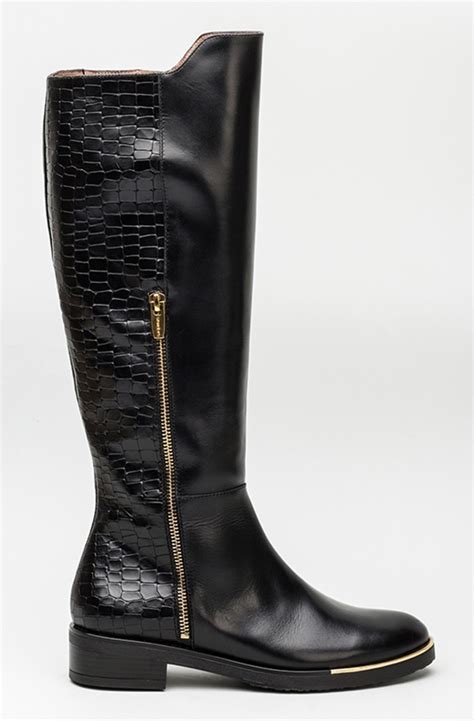Wonders Black Engraved Boots Gold Toe Plain Vanilla Ab