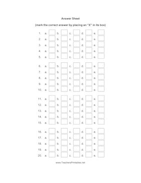 Fillable Answer Sheet For A Multiple Choice Test With Letters Multiple Choice Test Prep