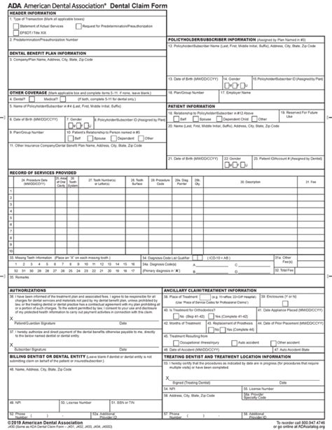 Wada2019cs 2019 New Ada Dental Claim Form Stockchecks