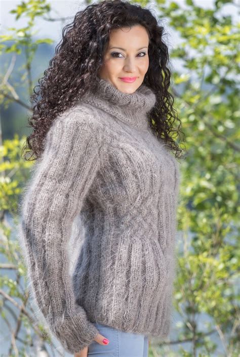 Turtleneck Sweater Chunky Mohair Sweater Ribbed Pullover Etsy Canada