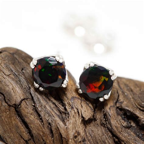 Natural Black Opal Multi Fire Stud Earrings In Solid K Etsy