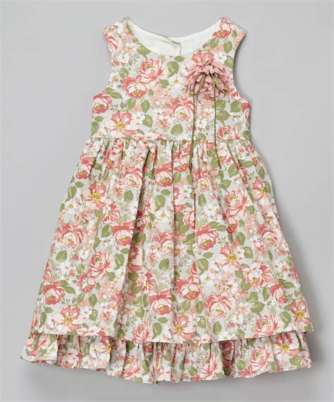 Laura Ashley London Pink And Green Floral Tiered Dress Girls Toddler