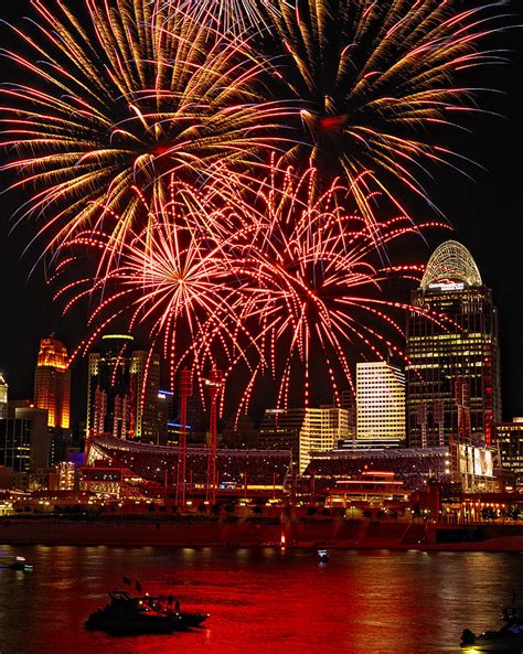 Fireworks Over Cincinnati Skyline Photograph