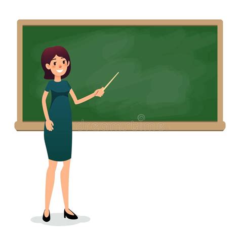 Cartoon Female Teacher Standing Next To A Blackboard Stock Vector Illustration Of Chalkboard