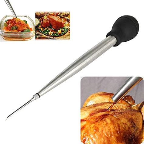 stainless steel turkey baster syringe flavor injector needle with cleaning brush easy to clean