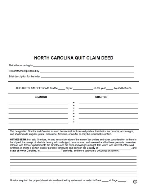 Free Nc Quit Claim Deed Form And Printable Printable Forms Free Online