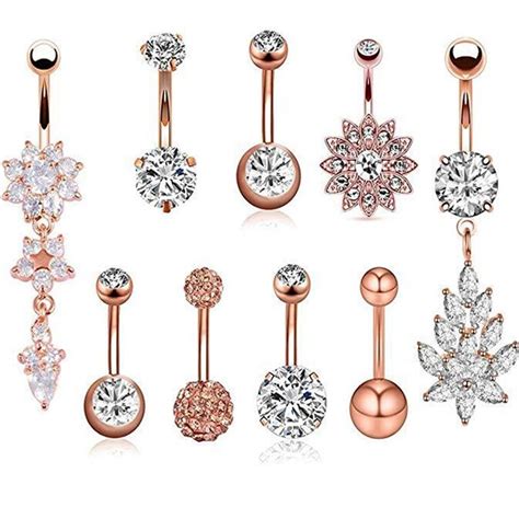9pcs Stainless Steel Belly Button Rings Cz Pineapple Dangling Dangle Navel Ring Body Piercing