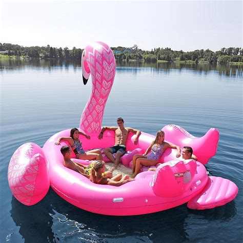 6 Person Inflatable Giant Pink Flamingo Boat Pool Float Swimming Island Summer Raft Air