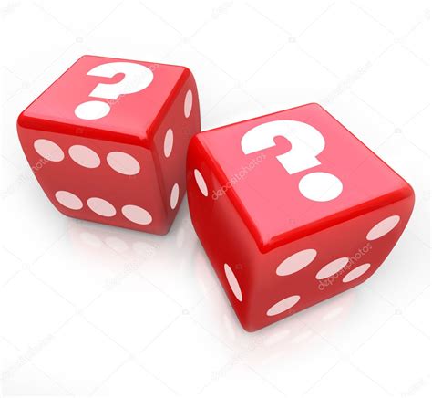 Question Marks On Two Red Dice Uncertain Fate — Stock Photo © Iqoncept