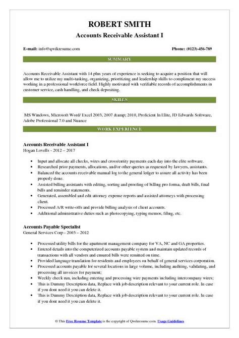 Job objective to obtain an accounts receivable accountant position and utilize my experience and skills for the successful completion of each job task. Sample Resume For Accounts Receivable Collections For Home ...
