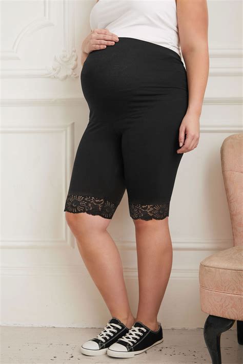 Bump It Up Maternity Black Cotton Elastane Legging Shorts Plus Size 16