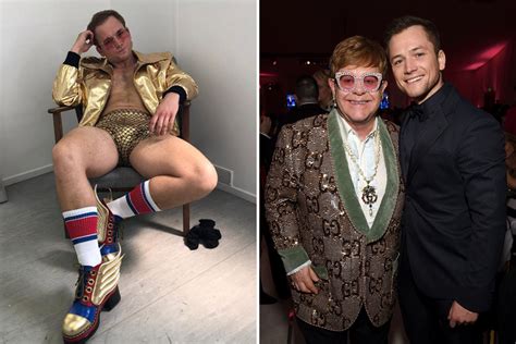 taron egerton wishes elton john happy birthday in a tiny pair of gold hotpants but fans are