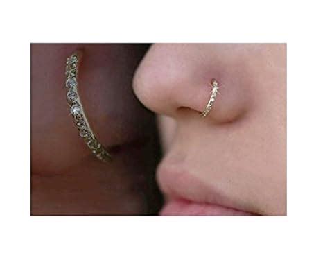 Encrusted Crystal Diamante Nose Ring Hoop Stud Small Nose Ring 6mm 8mm