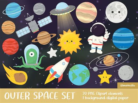 Outer Space Clipart Set Stars Space Planets Solar System Etsy