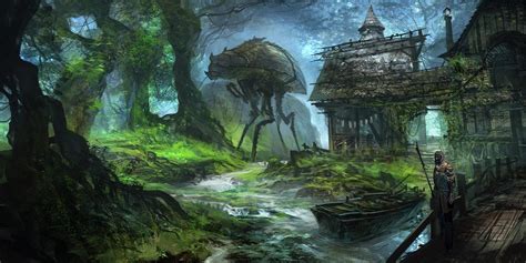 Wallpaper Trees Drawing Forest Boat Video Games Fantasy Art