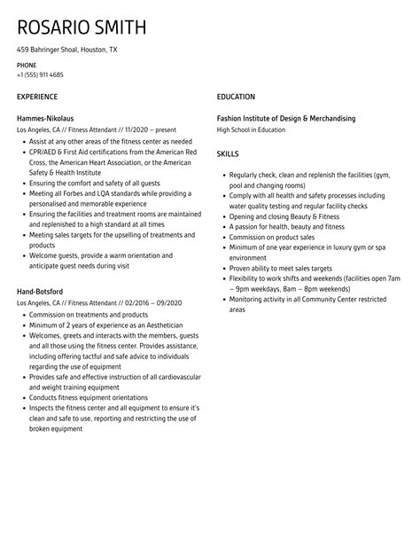 Fitness Attendant Resume Samples Velvet Jobs