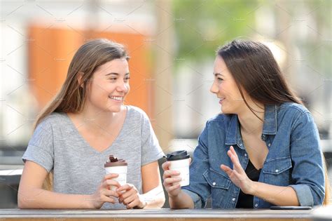 Two Friends Talking And Drinking In High Quality Food Images ~ Creative Market