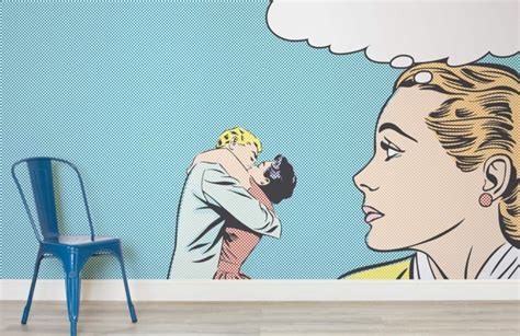 Blue Pop Art Scene Wall Mural Custom Made To Suit Your Wall Size By