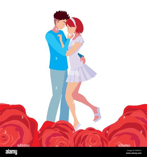 romantic couple hugging flowers roses vector illustration stock vector image and art alamy