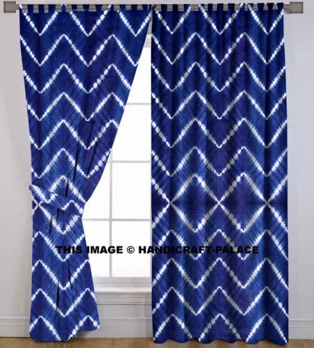 Indigo Navy Blue Tab Tops 100 Cotton Curtains Dhibori Hand Tie Dye