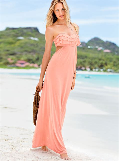 Victorias Secret Ruffle Pushup Maxi Dress In Orange Fair Peach Lyst