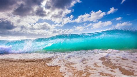 Papel De Parede Mar Costa Areia Céu De Praia Ondas Horizonte