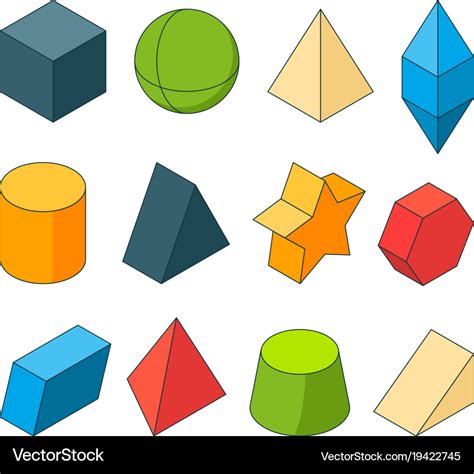3d Model Geometry Shapes Colored Pictures Sets Vector Image