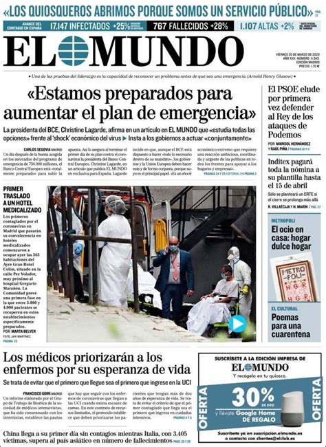 Portada Del Diario El Mundo Del Día 20032020 News Europa