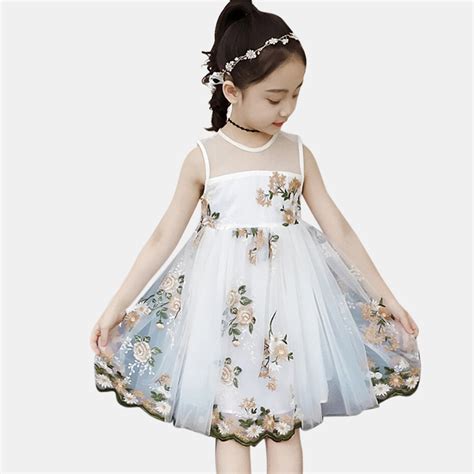 Dresses For Girls Flower Embroidery Vetement Children Girl Sleeveless