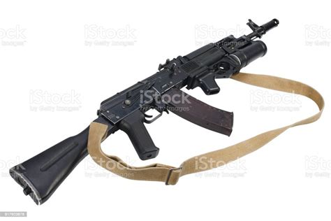Modern Assault Rifle With Underbarrel Grenade Launcher On White Stock