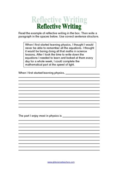 Reflective Writing Worksheet For Pre K 6th Grade Lesson Planet