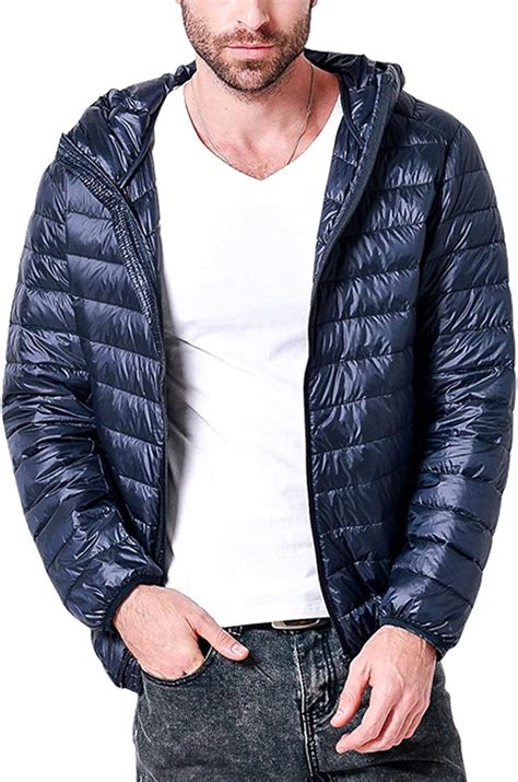 Mens Sportswear Hooded Ultra Light Weight Packable Down Coats Jackets