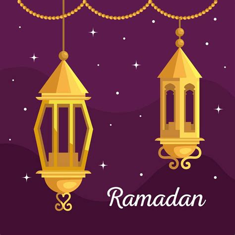 Ramadan Kareem Poster With Lanterns Hanging 2613469 Vector Art At Vecteezy