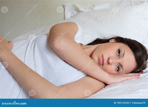 Sad And Alone Woman Lying In Her Bed Stock Image Image Of Caucasian