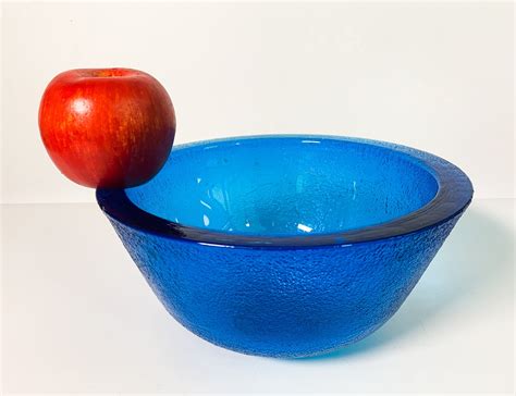 Vintage Art Glass Bowl Cobalt Blue Retro Home Decor Heavy And