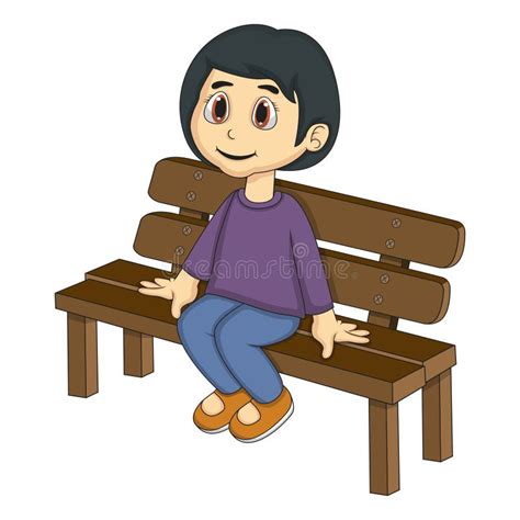 Little Girl Sitting On A Bench Cartoon Stock Vector Illustration Of