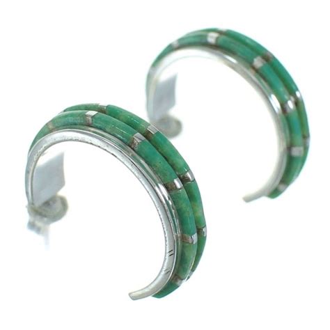 Silver Turquoise Inlay Southwest Post Hoop Earrings AX66248