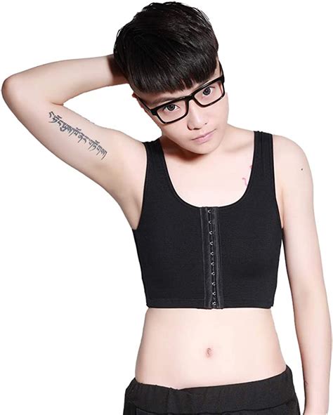 BaronHong Middle Zip Up elastische Brust Binder Korsett kurz Tank Top für Tombabe Trans Lesben