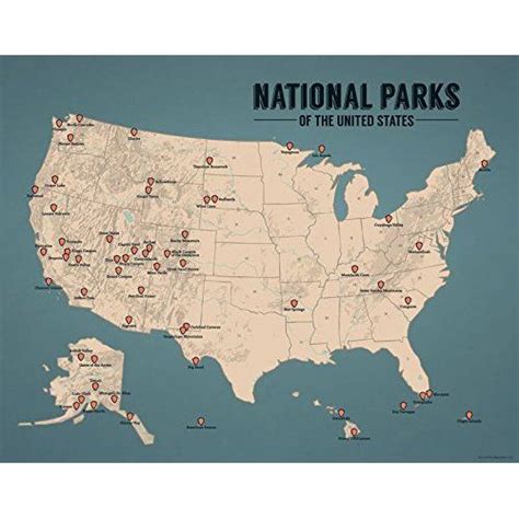 Us National Parks And Monuments Map 18x24 Poster Tan And Slate Blue Us