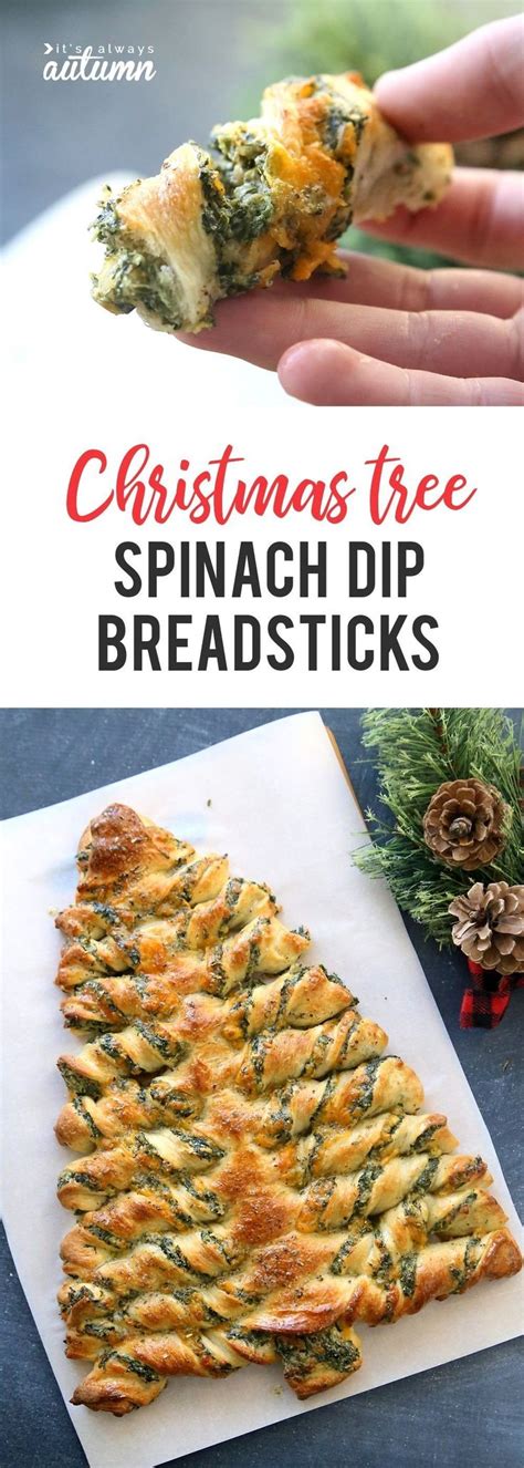 Roll out the tube of pizza dough on a piece of parchment paper set on a flat surface. Christmas Tree Spinach Dip Breadsticks | Recipe ...