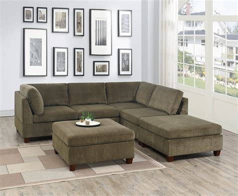 Contemporary Modern Unique Modular 6pc Sectional Sofa Set Tan Color