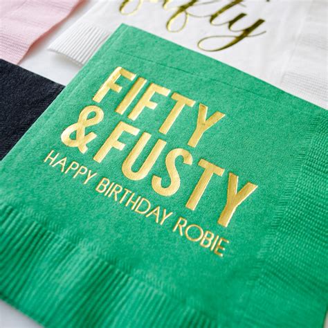 Gold Foil 50th Birthday Beverage Napkins Custom Printed 3 Ply Etsy