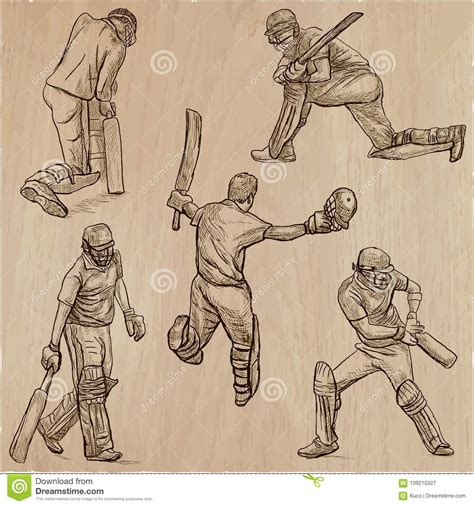 Cricket Sport Collection Cricketers An Hand Drawn Vector Pack Stock