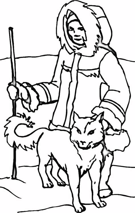 Inuit And Husky Dog In The North Coloring Page Coloring Sky